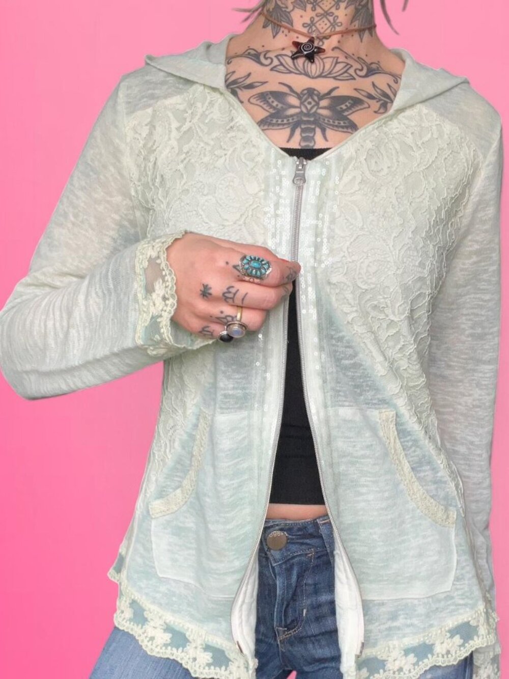 perfect fairycore sequin lace hoodie